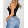 image:imageGORGLITTER Womens Sexy Glitter Sparkly Sleeveless One Shoulder Bodysuit Side Ruched Party Club Night TopsBlack