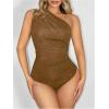 image:imageGORGLITTER Womens Sexy Glitter Sparkly Sleeveless One Shoulder Bodysuit Side Ruched Party Club Night TopsBrown