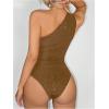 image:imageGORGLITTER Womens Sexy Glitter Sparkly Sleeveless One Shoulder Bodysuit Side Ruched Party Club Night TopsBrown