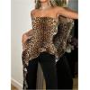 image:imageGORGLITTER Womens Sheer Leopard Strapless Top Y2k Asymmetrical Ruffle Cheetah Bandeau Tube Top Fitted Going Out OutfitsKhaki