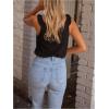 image:imageGORGLITTER Womens Sleeveless Button Up Vest Top Ruffled Trim Dressy Scoop Neck Y2K Summer Going Out Tank TopBlack
