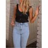 image:imageGORGLITTER Womens Sleeveless Button Up Vest Top Ruffled Trim Dressy Scoop Neck Y2K Summer Going Out Tank TopBlack