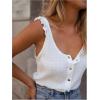 image:imageGORGLITTER Womens Sleeveless Button Up Vest Top Ruffled Trim Dressy Scoop Neck Y2K Summer Going Out Tank TopWhite