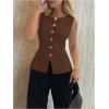 image:imageGORGLITTER Womens Sleeveless Knit Sweater Vest Top Tredny Dressy Button Up Business Casual Cardigan Vest Going Out TopBrown