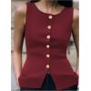 image:imageGORGLITTER Womens Sleeveless Knit Sweater Vest Top Tredny Dressy Button Up Business Casual Cardigan Vest Going Out TopBurgundy