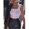 image:imageGORGLITTER Womens Sleeveless Knit Tops Dressy Summer Vacation Going Out Outfits Square Neck Button Front Crop Tank TopViolet Purple