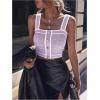 image:imageGORGLITTER Womens Sleeveless Knit Tops Dressy Summer Vacation Going Out Outfits Square Neck Button Front Crop Tank TopViolet Purple