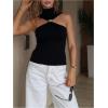 image:imageGORGLITTER Womens Sleeveless Mock Neck Tops Metal Twist Front Cut Out Halter Date Night Club Tank TopBlack