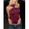 image:imageGORGLITTER Womens Sleeveless Mock Neck Tops Metal Twist Front Cut Out Halter Date Night Club Tank TopBurgundy
