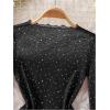 image:imageGORGLITTER Womens Sparkly Sequins Mesh Sheer T Shirt Long Sleeve Mock Neck Slim TopsBlack