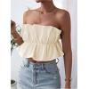 image:imageGORGLITTER Womens Strapless Bubble Tube Tops Ruffle Open Back Sleeveless Cute Summer Bandeau Peplum Crop Tops 2025Beige