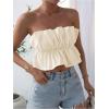 image:imageGORGLITTER Womens Strapless Bubble Tube Tops Ruffle Open Back Sleeveless Cute Summer Bandeau Peplum Crop Tops 2025Beige
