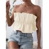 image:imageGORGLITTER Womens Strapless Bubble Tube Tops Ruffle Open Back Sleeveless Cute Summer Bandeau Peplum Crop Tops 2025Beige