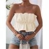 image:imageGORGLITTER Womens Strapless Bubble Tube Tops Ruffle Open Back Sleeveless Cute Summer Bandeau Peplum Crop Tops 2025Beige