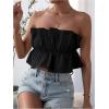 image:imageGORGLITTER Womens Strapless Bubble Tube Tops Ruffle Open Back Sleeveless Cute Summer Bandeau Peplum Crop Tops 2025Black