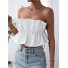 image:imageGORGLITTER Womens Strapless Bubble Tube Tops Ruffle Open Back Sleeveless Cute Summer Bandeau Peplum Crop Tops 2025White