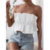 image:imageGORGLITTER Womens Strapless Bubble Tube Tops Ruffle Open Back Sleeveless Cute Summer Bandeau Peplum Crop Tops 2025White