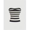 image:imageGORGLITTER Womens Strapless Knit Tube Top Striped Button Up Sleeveless Sweater Dressy Trendy Going Out BandeauBlack and White