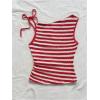 image:imageGORGLITTER Womens Striped Sleeveless Tank Tops Tie Shoulder Asymmetrical Neck Going Out Knit ShirtRed and White
