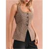 image:imageGORGLITTER Womens Tweed Blazer Vest Tops Sleeveless Square Neck Business Casual Cardigan Vests Western Cowgirl OutfitsBrown