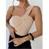 image:imageGORGLITTER Womens Twist Front One Shoulder Bodysuit Sleeveless Backless Asymmetrical Neck Tank Top JumpsuitsApricot