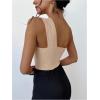 image:imageGORGLITTER Womens Twist Front One Shoulder Bodysuit Sleeveless Backless Asymmetrical Neck Tank Top JumpsuitsApricot