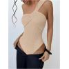 image:imageGORGLITTER Womens Twist Front One Shoulder Bodysuit Sleeveless Backless Asymmetrical Neck Tank Top JumpsuitsApricot
