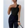image:imageGORGLITTER Womens Twist Front One Shoulder Bodysuit Sleeveless Backless Asymmetrical Neck Tank Top JumpsuitsBlack