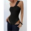 image:imageGORGLITTER Womens Twist Front One Shoulder Bodysuit Sleeveless Backless Asymmetrical Neck Tank Top JumpsuitsBlack