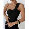 image:imageGORGLITTER Womens Twist Front One Shoulder Bodysuit Sleeveless Backless Asymmetrical Neck Tank Top JumpsuitsBlack
