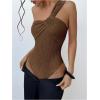 image:imageGORGLITTER Womens Twist Front One Shoulder Bodysuit Sleeveless Backless Asymmetrical Neck Tank Top JumpsuitsBrown