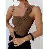 image:imageGORGLITTER Womens Twist Front One Shoulder Bodysuit Sleeveless Backless Asymmetrical Neck Tank Top JumpsuitsBrown