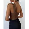 image:imageGORGLITTER Womens Twist Front One Shoulder Bodysuit Sleeveless Backless Asymmetrical Neck Tank Top JumpsuitsBrown