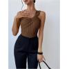 image:imageGORGLITTER Womens Twist Front One Shoulder Bodysuit Sleeveless Backless Asymmetrical Neck Tank Top JumpsuitsBrown