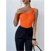 image:imageGORGLITTER Womens Twist Front One Shoulder Bodysuit Sleeveless Backless Asymmetrical Neck Tank Top JumpsuitsBurnt Orange