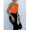 image:imageGORGLITTER Womens Twist Front One Shoulder Bodysuit Sleeveless Backless Asymmetrical Neck Tank Top JumpsuitsBurnt Orange