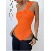 image:imageGORGLITTER Womens Twist Front One Shoulder Bodysuit Sleeveless Backless Asymmetrical Neck Tank Top JumpsuitsBurnt Orange