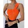 image:imageGORGLITTER Womens Twist Front One Shoulder Bodysuit Sleeveless Backless Asymmetrical Neck Tank Top JumpsuitsBurnt Orange