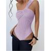 image:imageGORGLITTER Womens Twist Front One Shoulder Bodysuit Sleeveless Backless Asymmetrical Neck Tank Top JumpsuitsMauve Purple