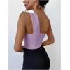 image:imageGORGLITTER Womens Twist Front One Shoulder Bodysuit Sleeveless Backless Asymmetrical Neck Tank Top JumpsuitsMauve Purple