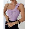 image:imageGORGLITTER Womens Twist Front One Shoulder Bodysuit Sleeveless Backless Asymmetrical Neck Tank Top JumpsuitsMauve Purple
