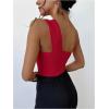 image:imageGORGLITTER Womens Twist Front One Shoulder Bodysuit Sleeveless Backless Asymmetrical Neck Tank Top JumpsuitsRed