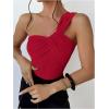 image:imageGORGLITTER Womens Twist Front One Shoulder Bodysuit Sleeveless Backless Asymmetrical Neck Tank Top JumpsuitsRed