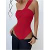 image:imageGORGLITTER Womens Twist Front One Shoulder Bodysuit Sleeveless Backless Asymmetrical Neck Tank Top JumpsuitsRed