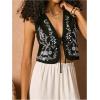 image:imageGORGLITTER Womens Western Crop Vest Tops Boho Floral Embroidered Tie Front Sleeveless Country Concert Cowgirls OutfitsBlack