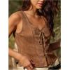 image:imageGORGLITTER Womens Western Suede Vest Tops Boho Embroidered Tops Lace Up Tank 70s Nashville Country Cowgirls OutfitsBrown