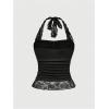 image:imageGORGLITTER Womens Y2K Goth Halter Tops Lace Ruched Tie Backless Gothic Club Going Out Crop Tank TopBlack
