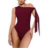 image:imageGORGLITTER Womens Asymmetrical Top Bodysuit Tie Knot Sleeveles One Shoulder Tops Leotards JumpsuitBurgundy