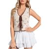image:imageGORGLITTER Womens Crochet Tops Boho Tie Front Knit Crop Tank Tops Sleeveless Western Cowgirl Summer Going Out OutfitsWhite and Brown