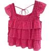 image:imageGORGLITTER Womens Cute Babydoll Tops Gingham Peplum Layered Ruffle Blouses Cap Sleeve Tank Summer Going Out OutfitsHot Pink